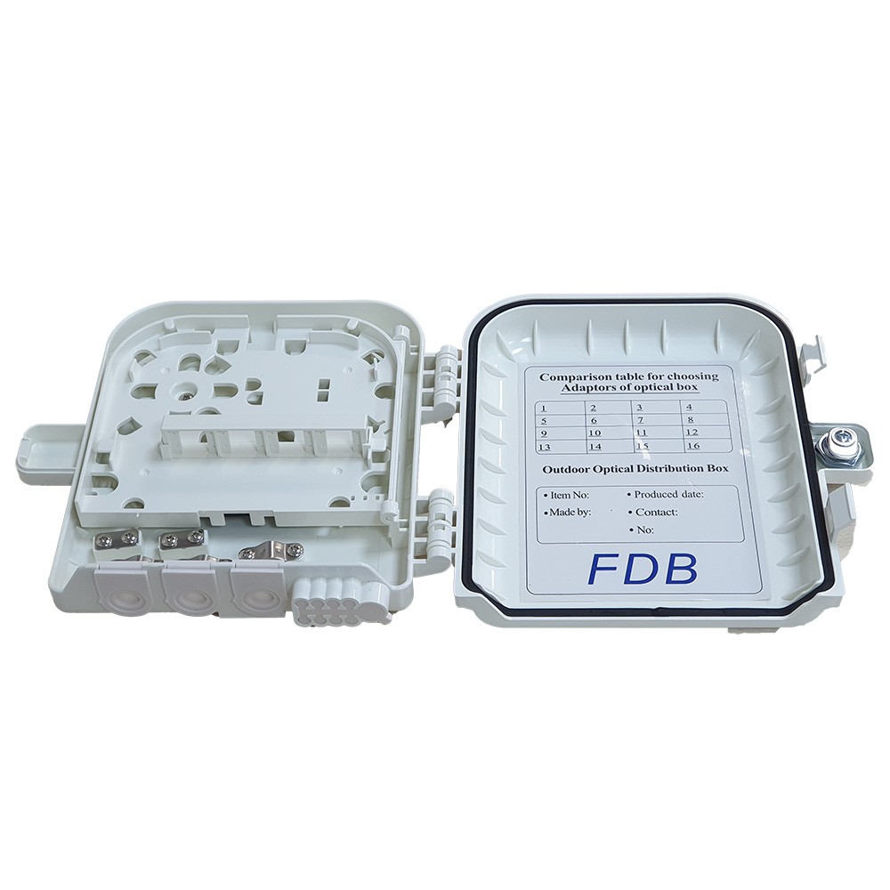 Caja distribución F.O. estanca, hasta 8 emplarmes sin corte de fibra