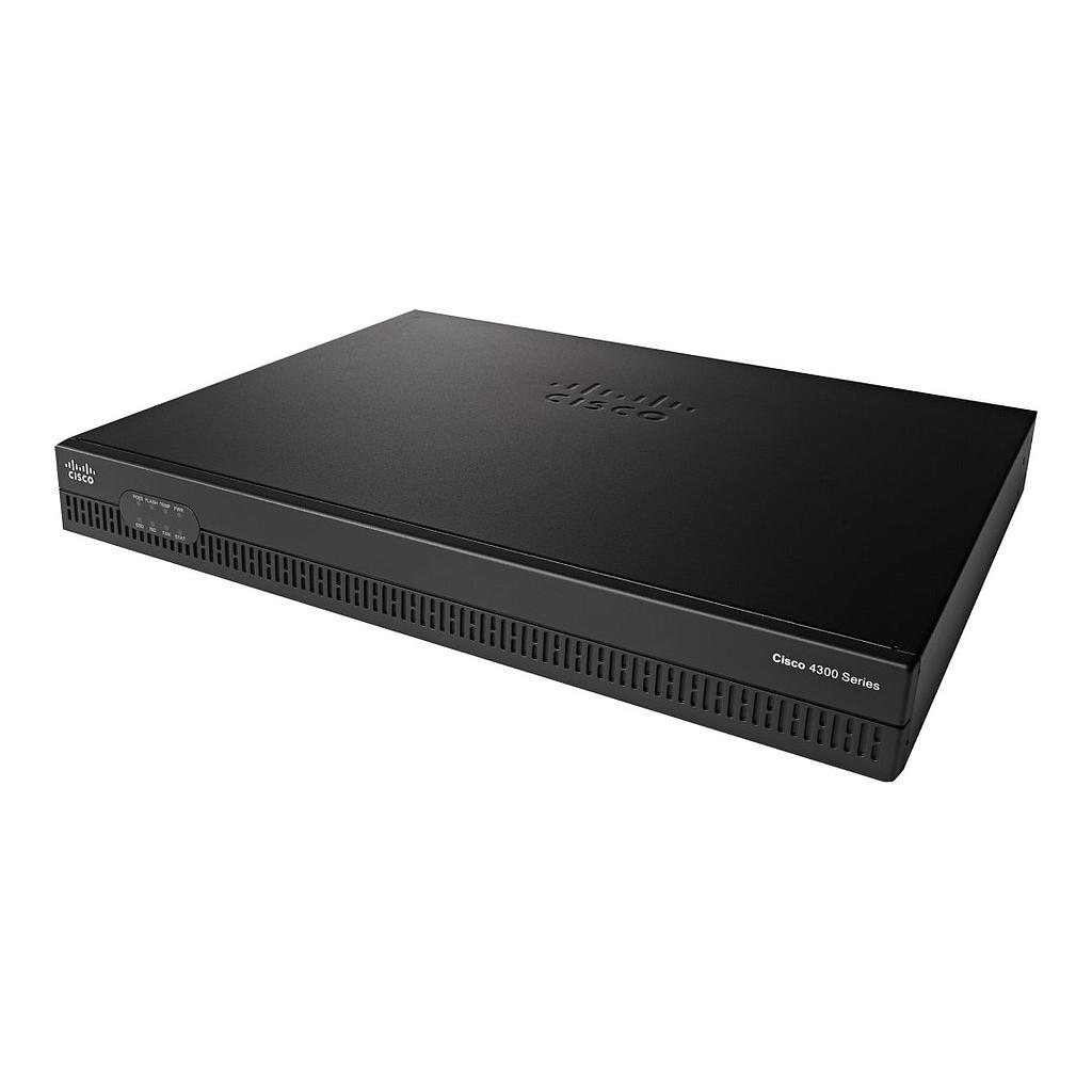 Cisco 4321 ISR with 2 onboard GE, 2 NIM slots, 1 ISC slot, 4 GB flash memory default, 4 GB DRAM default