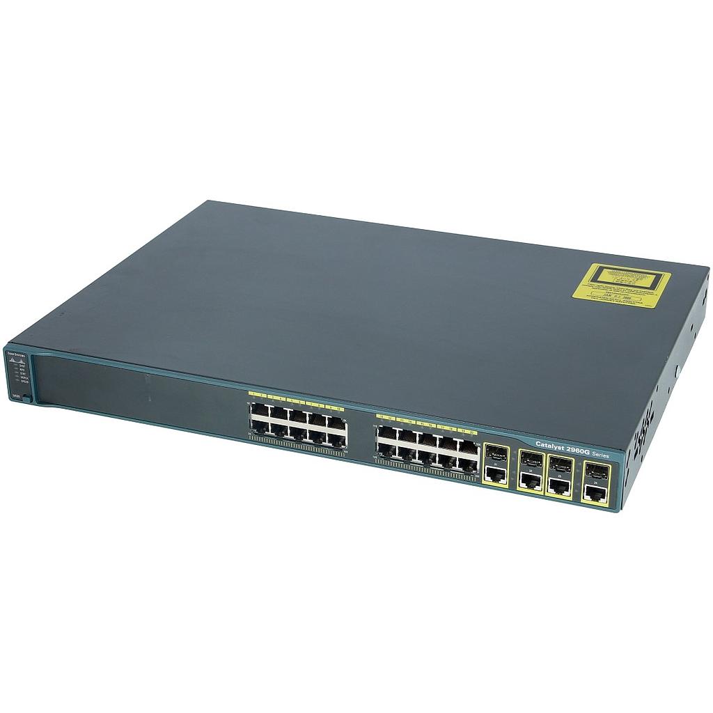 Cisco Catalyst 2960G 20 Ethernet 10/100/1000 ports and 4 dual-purpose uplinks (each dual-purpose uplink port has one 10/100/1000 Ethernet port and 1 SFP-based Gigabit Ethernet port, 1 port active), LAN Base Image