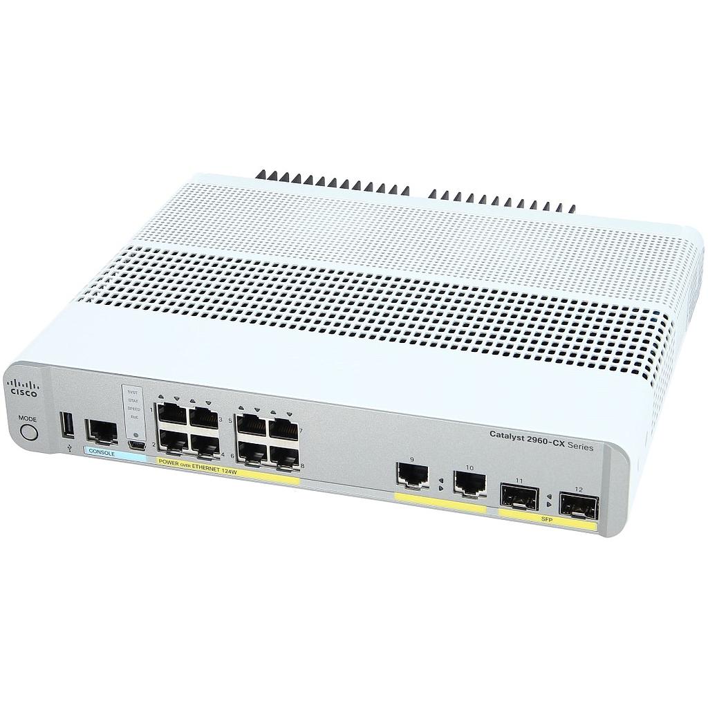 Cisco Catalyst compact switch 2960CX PoE+ Switch, 8 10/100/1000 GE PoE+, 2x 1G RJ45 & 2x 1G SFP uplink ports, LAN Base