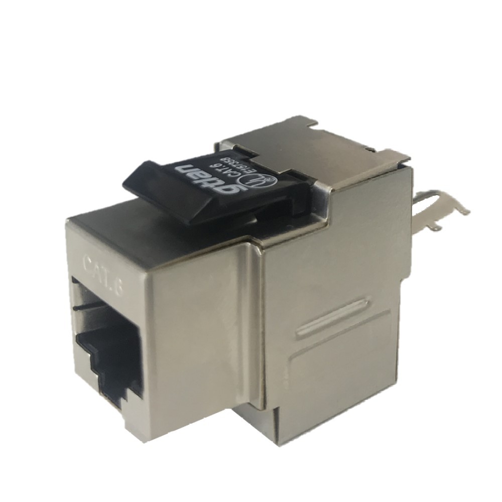Conector RJ45 Hembra C-6 FTP, 90º, conexión con herramienta, 50μ oro