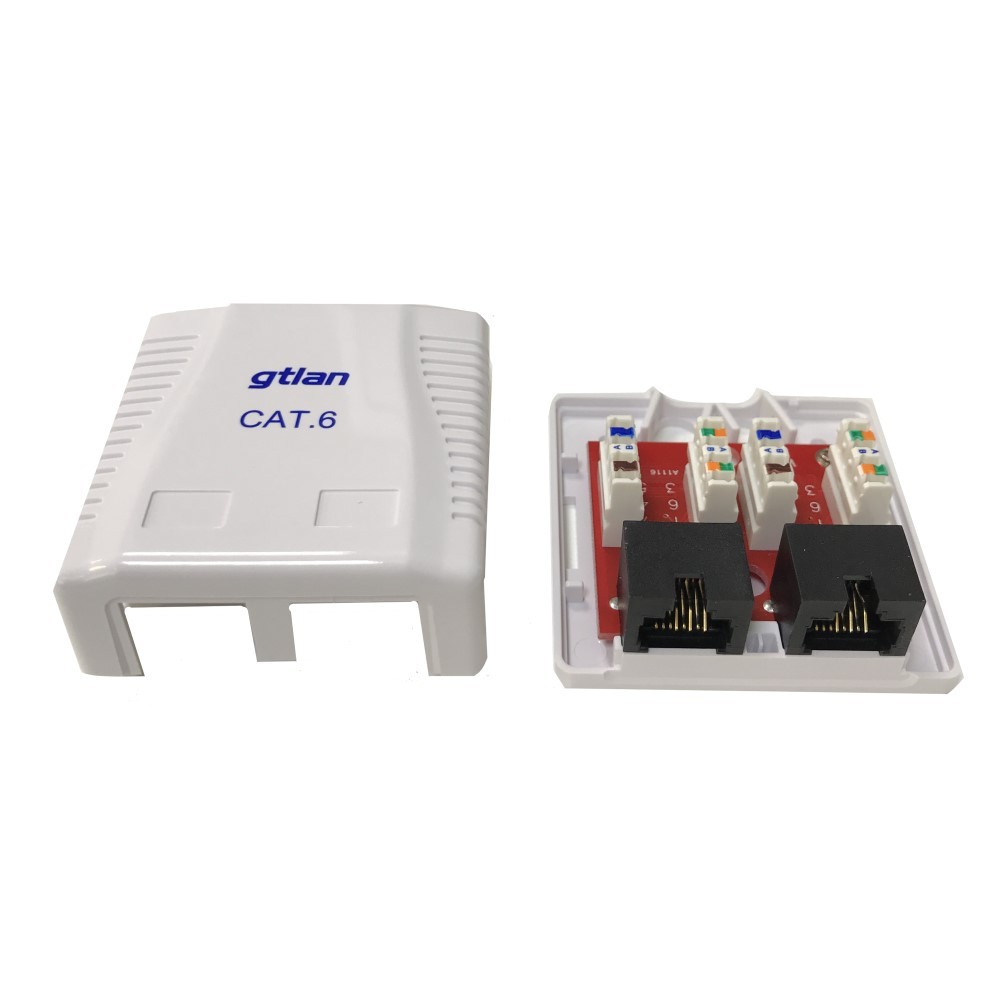 Roseta superficie con 2 conectores RJ45 C-6 UTP, 50µ oro