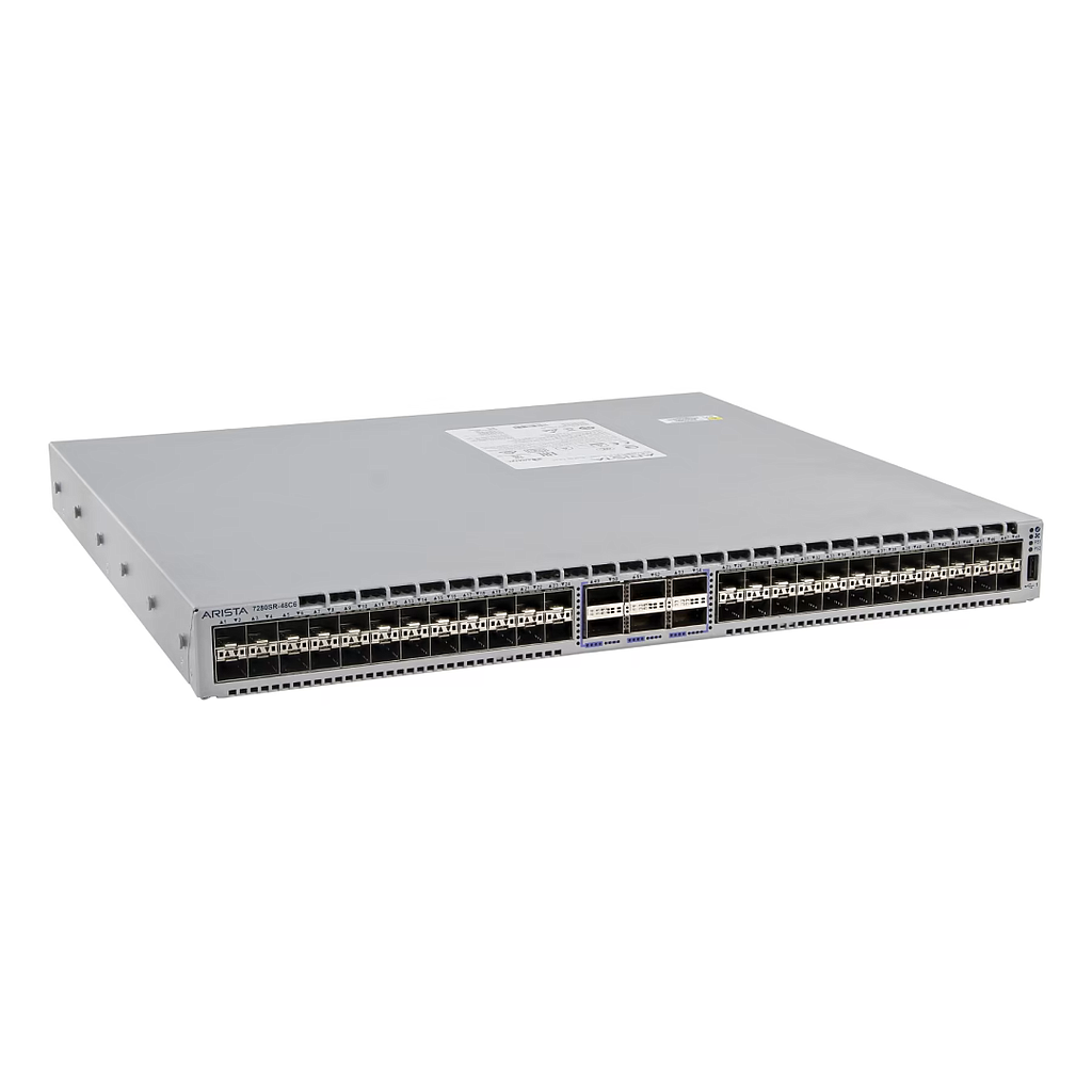 Arista 7280SR, 48x 1/10GbE SFP+ & 6x 100GbE QSFP switch, front to rear airflow, 2x AC power supplies