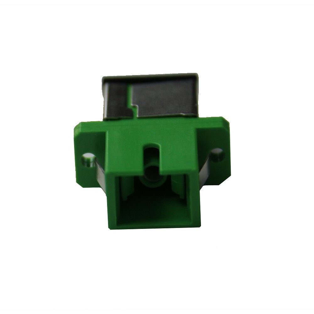 Adaptador F.O. hembra-hembra FTTH Monomodo 9-125 µm SC-APC simplex, tapa con muelle