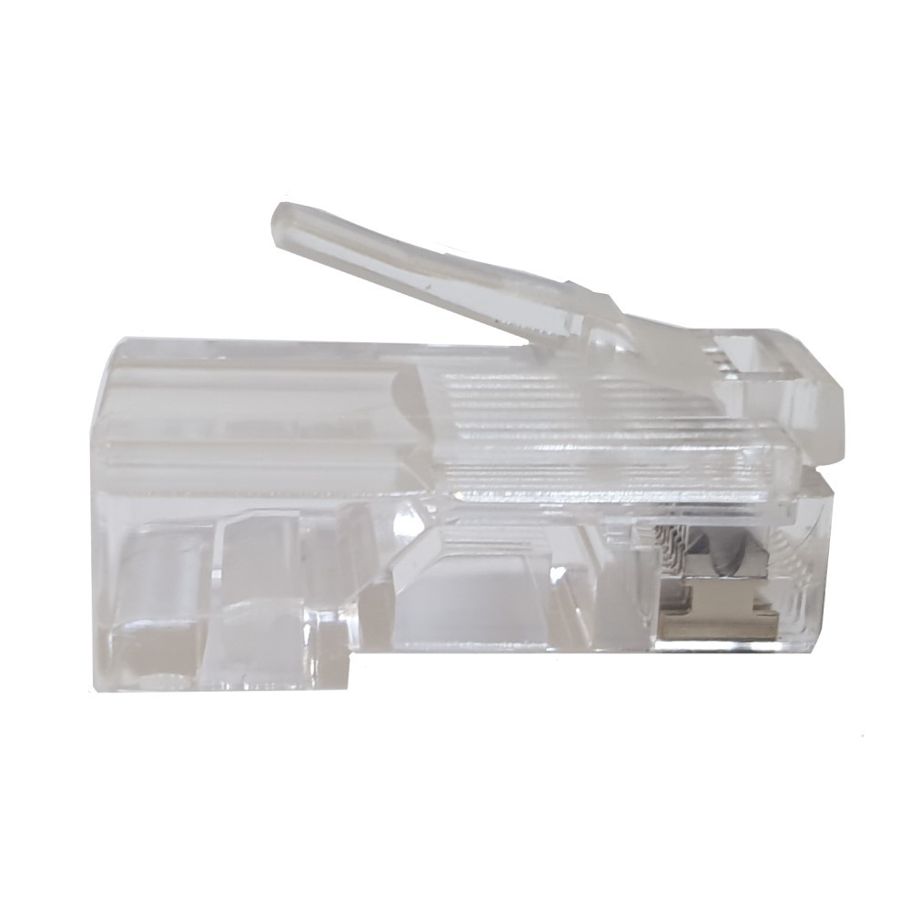Conector RJ45 Macho C-5E UTP, con guía de hilos, Crimpado, para cable rígido, 15μ oro