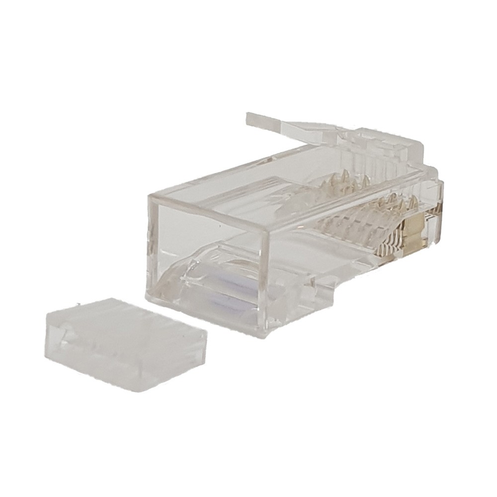 Conector RJ45 Macho C-6 UTP, Crimpado Passthrough, para cable rígido, 50μ oro