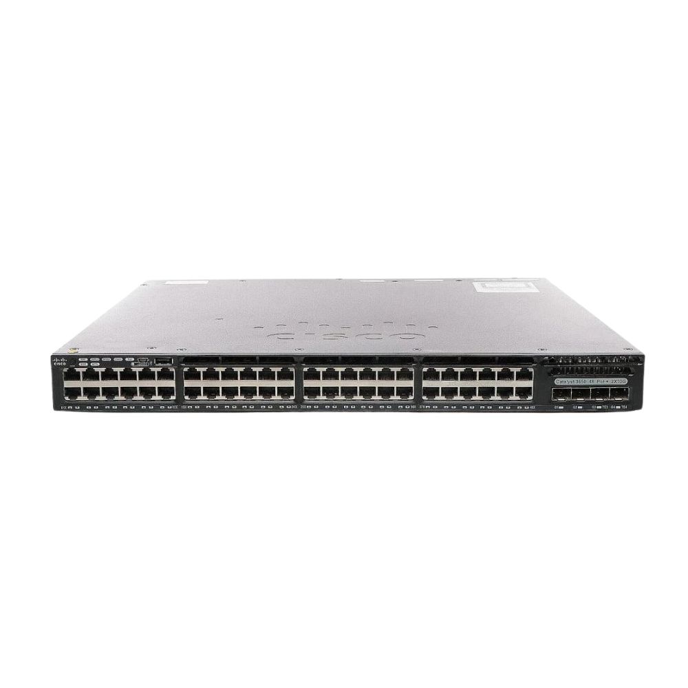 Cisco Catalyst 3650 Standalone with Optional Stacking 48 10/100/1000 Ethernet PoE+ and 2x10G Uplink ports, with one 1025WAC power supply, 1 RU, IP Services feature set