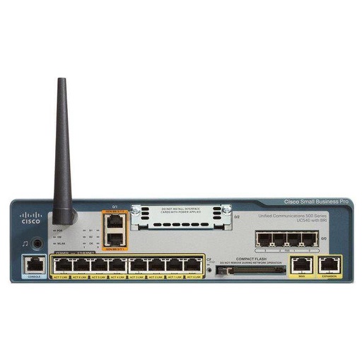[UC540W-BRI-K9] Cisco Unified Communications 540 with 8 user licenses for UC and integrated messaging, 2 BRI ports, 8 PoE 10/100 ports, integrated wireless, and 1 VIC slot. Upgradable to 32 users max.