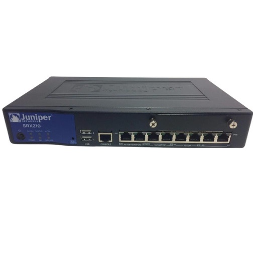[SRX210B] Juniper SRX210 Services Gateway with 2 GbE + 6 Fast Ethernet ports, 1 Mini-PIM slot, 1 ExpressCard slot and base memory (512 MB RAM, 1 GB Flash)