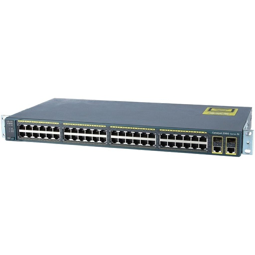 [WS-C2960-48TC-S] Cisco Catalyst 2960 48 10/100 Ethernet ports,  2 dual-purpose uplinks (each dual-purpose uplink port has 1 10/100/1000 Ethernet port and 1 SFP-based Gigabit Ethernet port, 1 port active), LAN Lite software