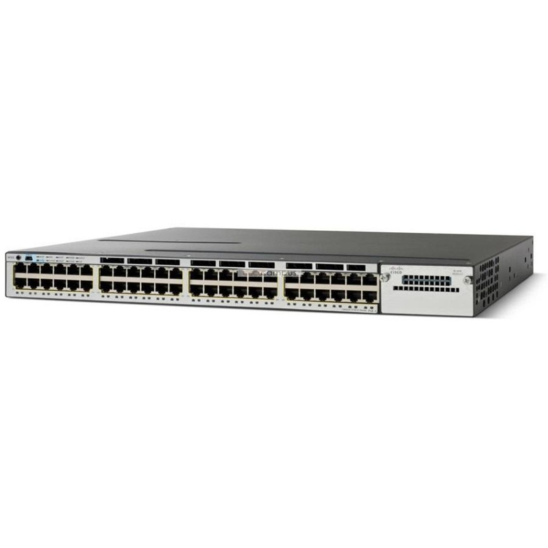 Cisco Catalyst 3850 Stackable 48 10/100/1000 Ethernet ports, with one 350WAC power supply 1 RU, IP Base feature set