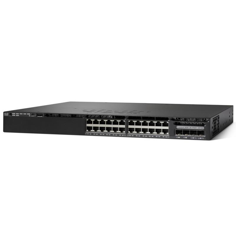 Cisco Catalyst 3650 Standalone with Optional Stacking 24 (16 10/100/1000 and 8 100Mbps/1/2.5/5/10 Gbps) Ethernet and 4x10G Uplink ports, with one 1100WAC power supply, 1 RU, LAN Base feature set
