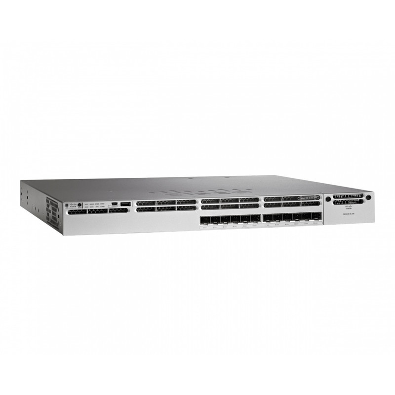 Cisco Catalyst 3850 Stackable 12 SFP Ethernet ports, with one 350WAC power supply  1 RU, IP Base feature set