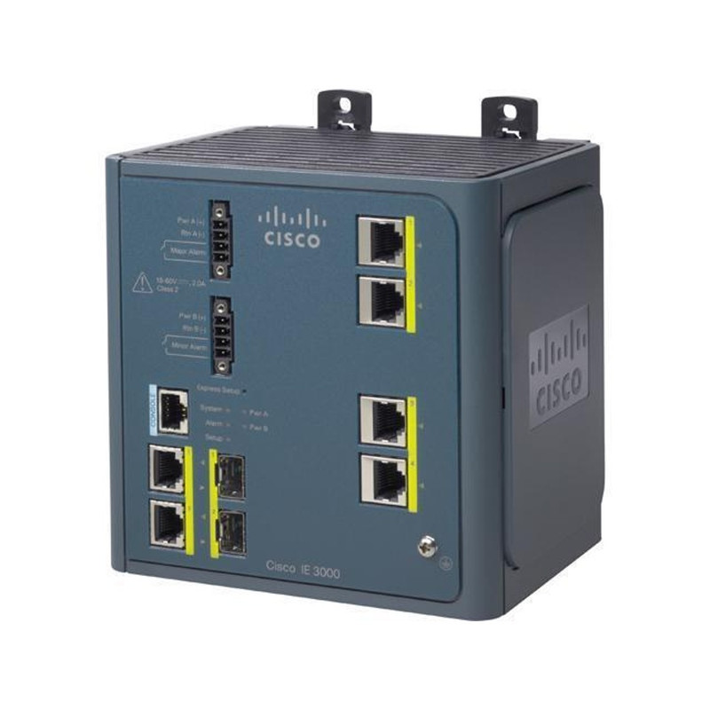 Cisco IE 3004 4x 10/100 &amp; 2 dual-purpose uplinks (each dual-purpose uplink port has 1 10/100/1000 Ethernet port and 1 SFP-based Gigabit Ethernet port, 1 port active) Industrial Ethernet Switch, LAN Base Image