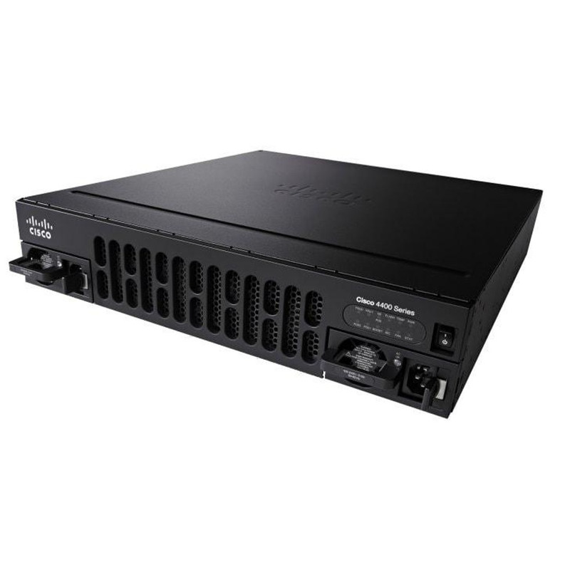 Cisco 4451 ISR with 4 onboard GE, 3 NIM slots, 1 ISC slot, 2 SM slots, 8 GB flash memory default, 2 GB DRAM default (data plane), 4 GB DRAM default (control plane)
