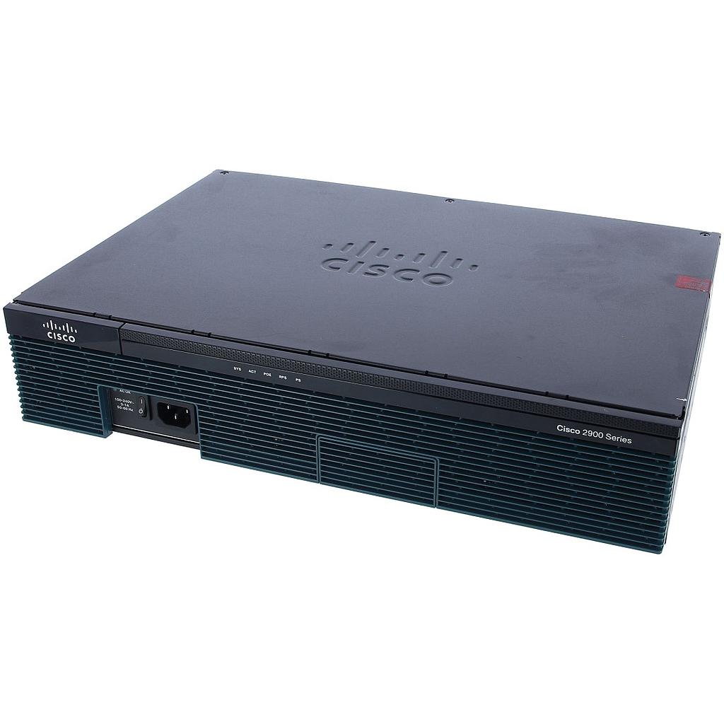 Cisco 2911 ISR with 3 onboard GE, 4 EHWIC slots, 2 DSP slots, 1 ISM slot, 256MB CF default, 512MB DRAM default, w/SEC License
