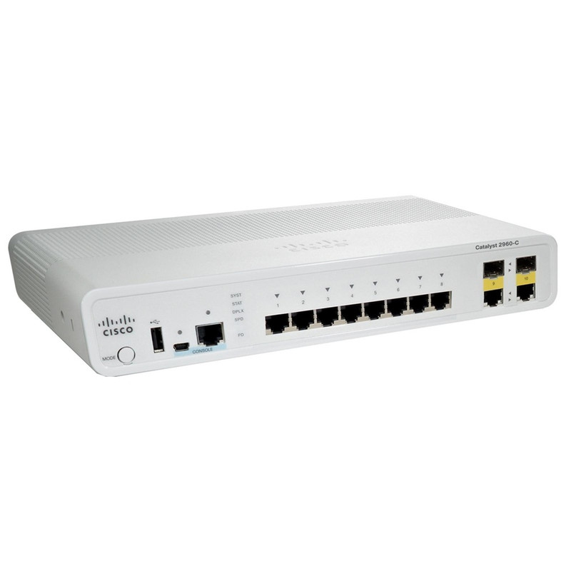 Cisco Catalyst compact switch 2960C Switch 8 10/100 FE &amp; 2x Dual Purpose Uplink (2x 1G RJ45 o 2x 1G SFP), LAN Base