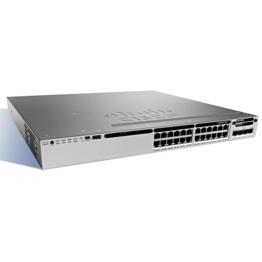 [WS-C3850-24P-S] Cisco Catalyst 3850 Stackable 24 10/100/1000 Ethernet PoE+ ports, with one 715WAC power supply  1 RU, IP Base feature set