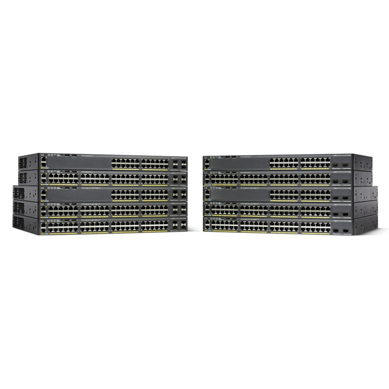 Cisco Catalyst 2960XR 48 10/100/1000 PoE+ ports (PoE budget of 370 W) and 4 SFP module slots, with one 640W AC power supply, IP Lite