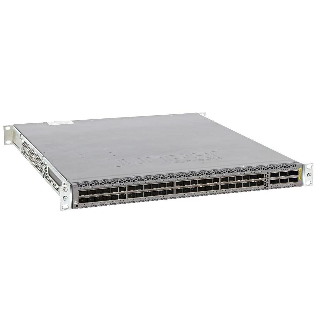 Juniper QFX5100, 48 SFP+/SFP ports, 6 QSFP ports, redundant fans, redundant AC power supplies, back-to-front airflow