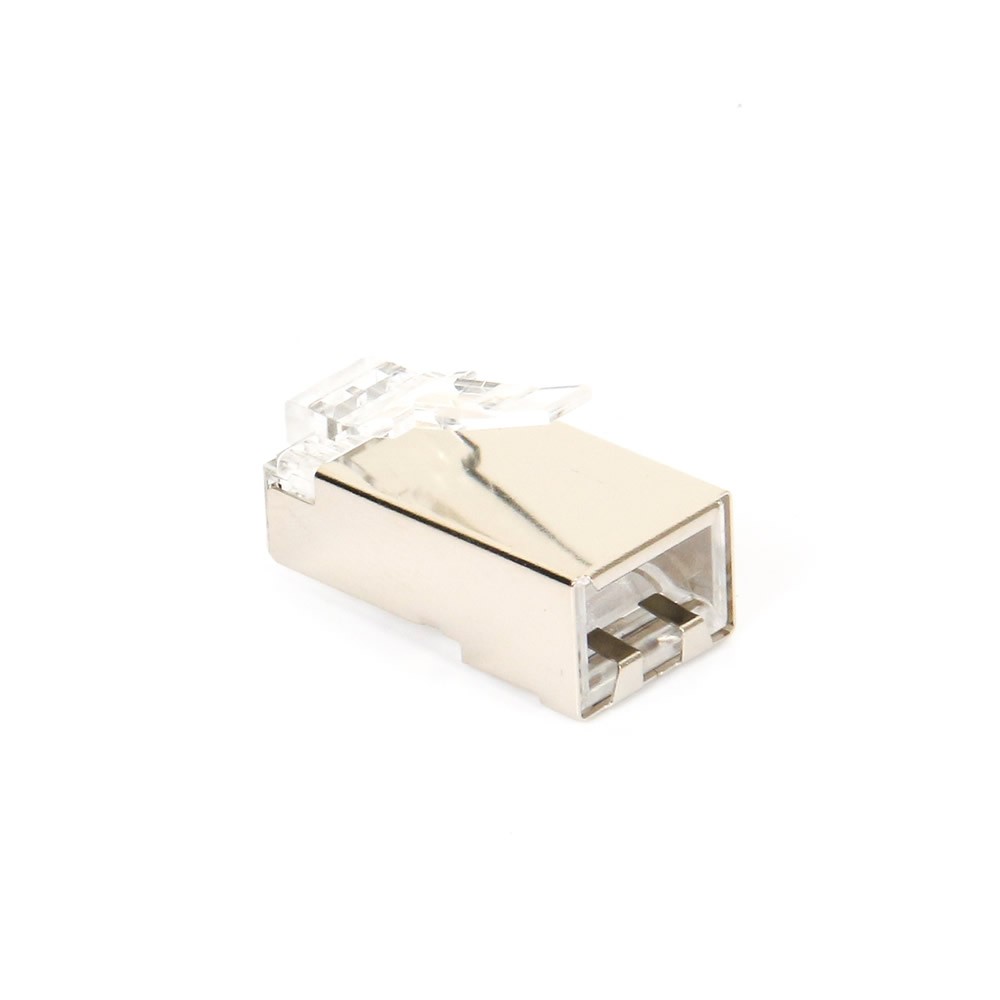 Conector RJ45 Macho C-5E UTP, con guía de hilos, Crimpado, para cable flexible, 50μ oro