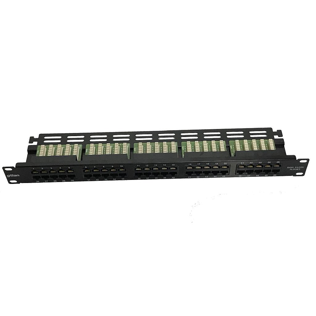 Panel 19” 1U, 50 RJ45, C-3 UTP, 90º, 50µ oro