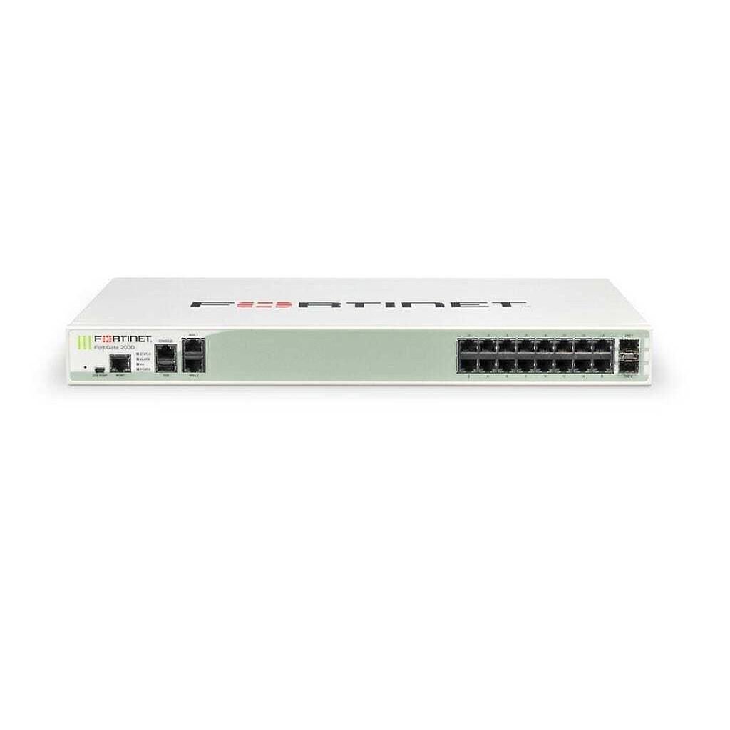 Fortinet FortiGate 200D 18x GE RJ45 (including 16x LAN ports, 2x WAN ports), 2x GE SFP DMZ ports, SPU NP4Lite and CP8 hardware accelerated, 64GB onboard SSD storage