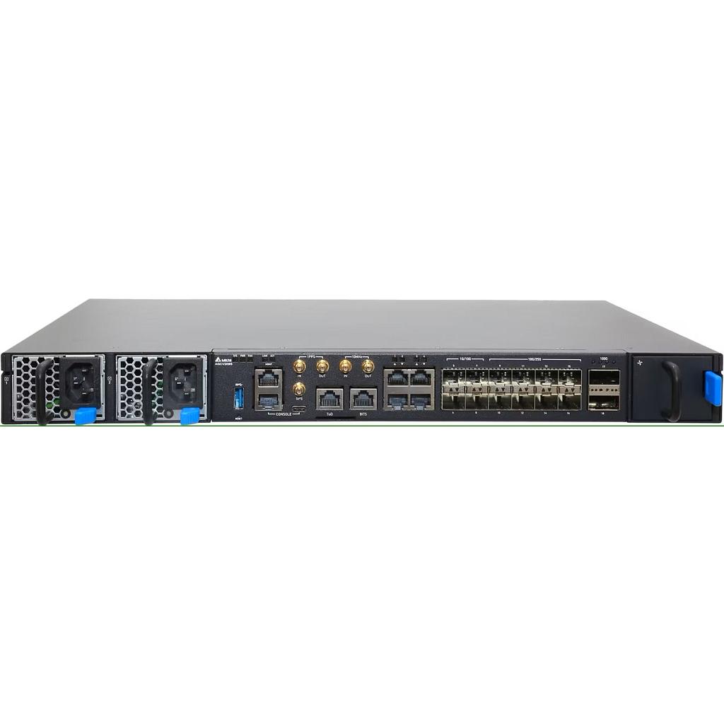 Delta AGCV208S, 4x 1GbE BASE-T, 4x 10GbE SFP+, 8x 25GbE SFP28 & 2x 100GbE QSFP28 ports, Side to Back Airflow, Disaggregated Cell Site Gateway (DCSG)