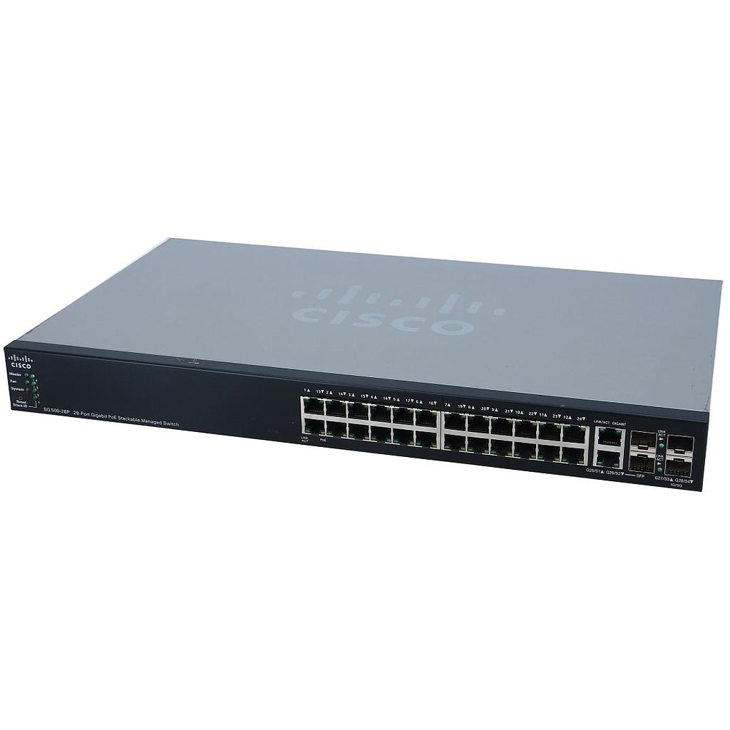 Cisco Small Business 500 Series SG500-28P Stackable Managed Switch, 24-Port 10/100/1000 PoE+ with 180W power budget & 4 Gigabit Ethernet (2 combo RJ45/SFP & 2 SFP) ports